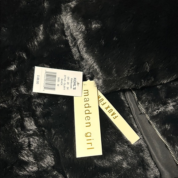 NWT- Madden Girl Black and Gold Label Jacket Faux Fur - Picture 4 of 6